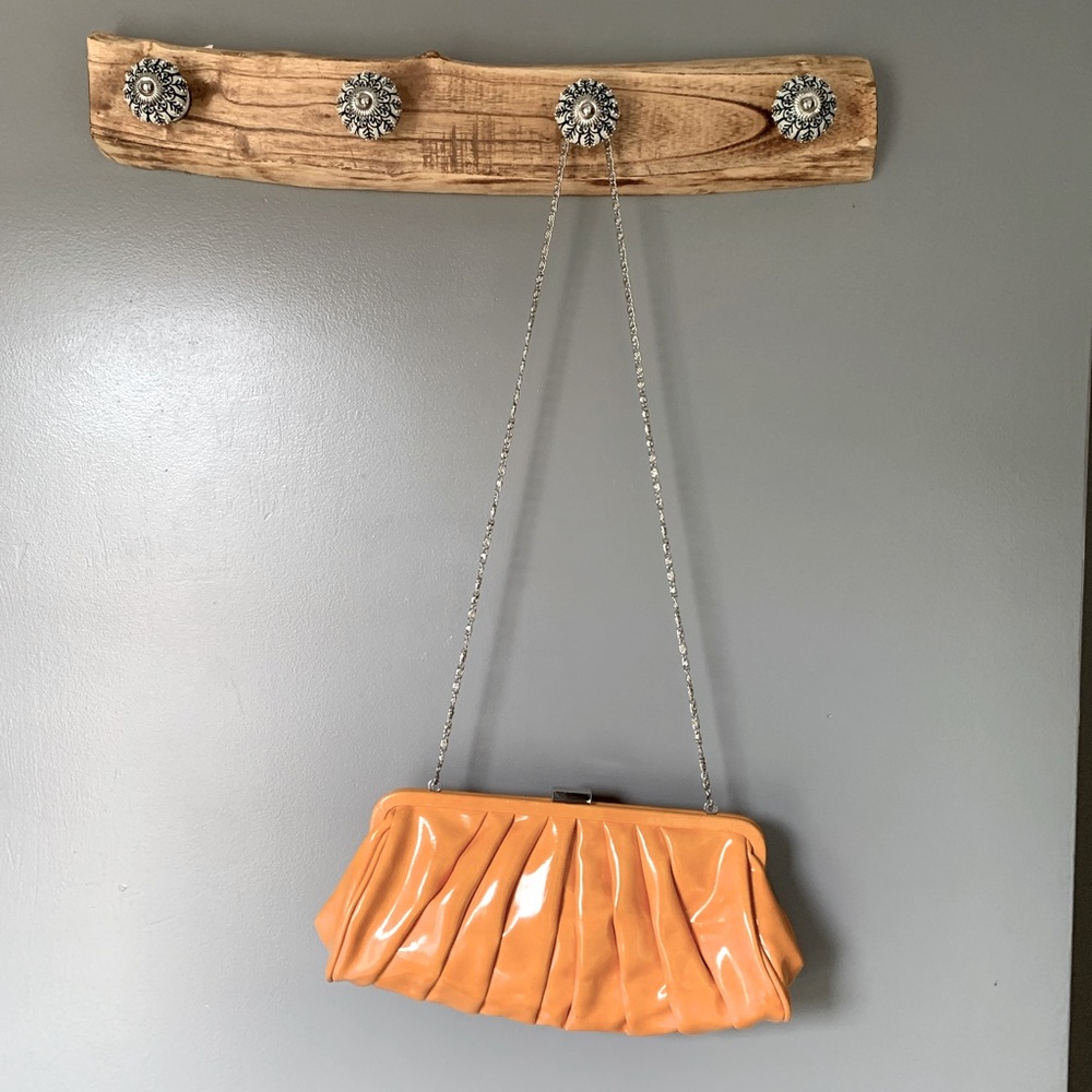 Chinese Laundry Puffy Orange Shiny Chain Strap Evening Bag Purse
